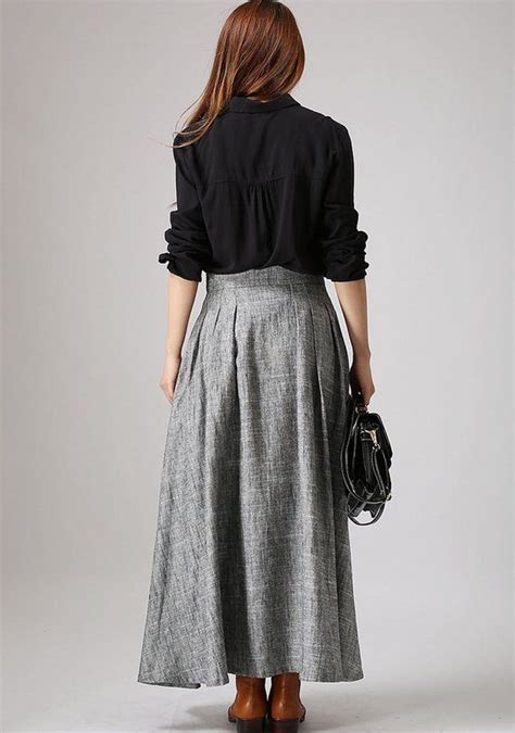 Gray Linen Skirt Linen Skirt Long Linen Skirt Pleated Etsy Long