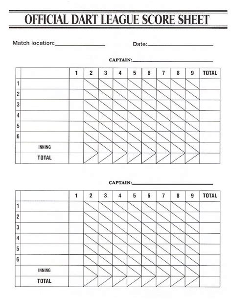 Printable Dart Score Sheet Printable Blank World