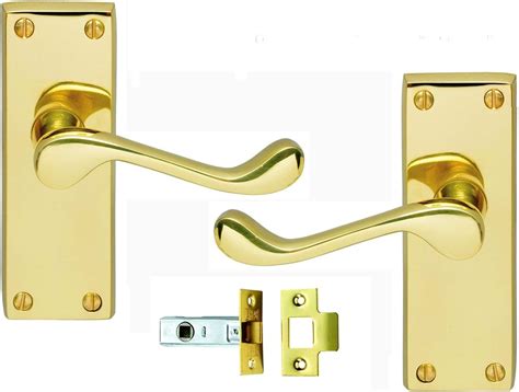 Victorian Scroll Polished Brass Door Handle And Latch Set 120mm Back