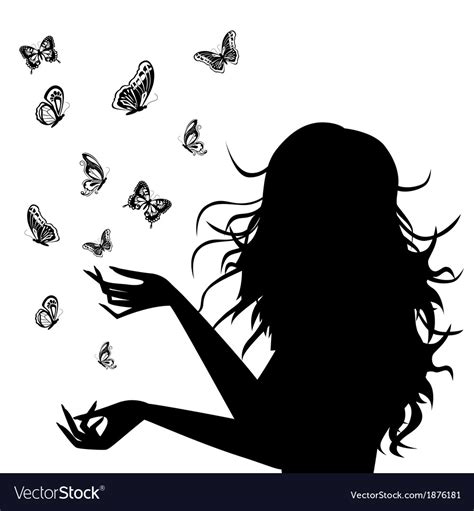 Girl Butterflies Black Royalty Free Vector Image