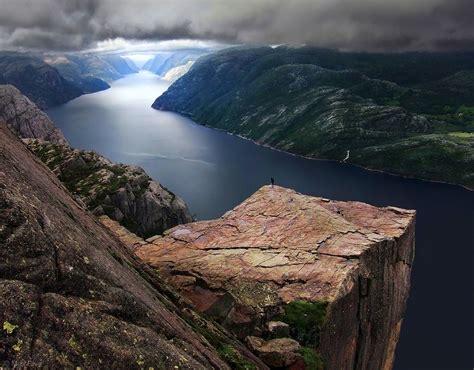 River Clouds Mountains Rocks Landscape Norway Pulpit Rock