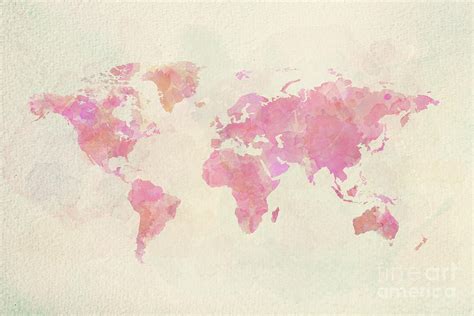 Watercolor Vintage World Map In Pink Colors Photograph By Michal