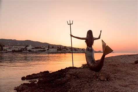 Mermaid Statue On Spetses Island Greece