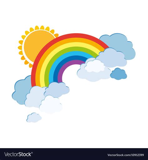 Colored Rainbows With Clouds And Sun Cartoon Vector Image