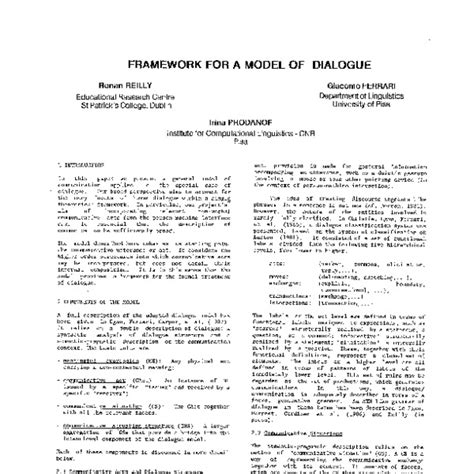 Framework For A Model Of Dialogue Acl Anthology