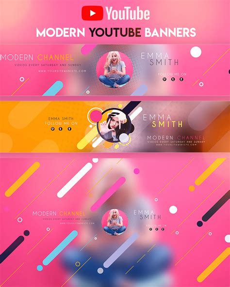 Three Colorful Banners With The Words Modern Youtube Banner Templates
