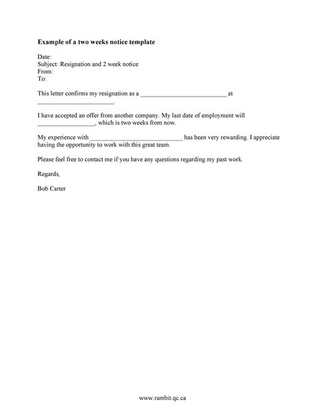 Two Weeks Resignation Letter Template Collection