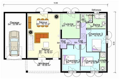 Plan De Maison Plain Pied Chambres M Avec Garage Id Es De Travaux Hot