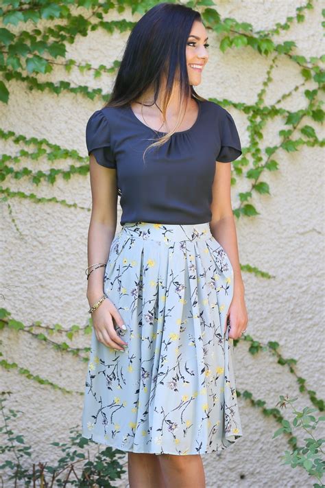 Full Pleated Modest Skirt in Gray w/Yellow Floral Print | Modest dresses, Modest skirts, Modest ...