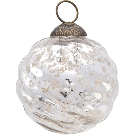 3 Inch Silver Solene Mercury Glass Swirled Ball Ornament Christmas Decoration On Sale Now