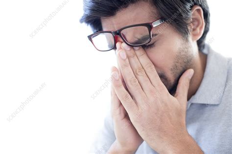 Man Pinching The Bridge Of His Nose Stock Image F0254816 Science