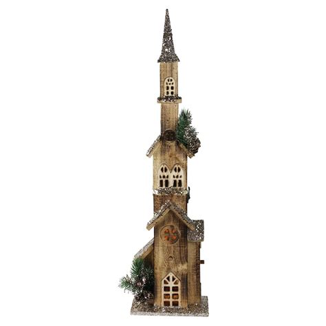 Northlight 275 In Led Lighted Multi Level Brown Wooden Church