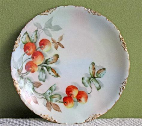 Decorative Plate With Hand Painted Cherries And 22k Gold On Rim Rc