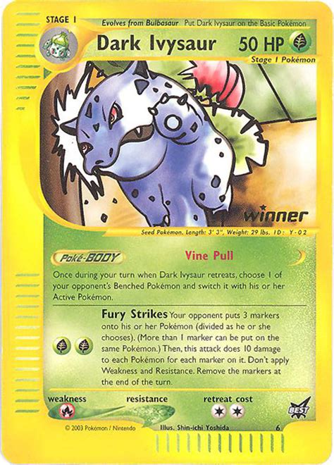 This is very important & means that the cards should be like new as if they sell2bbnovelties.com was started in 2003 as a way for our customers to sell extra items as well as a way for us to purchase more inventory. Pokemon Card - BEST Promo #6 - DARK IVYSAUR: Sell2BBNovelties.com: Sell TY Beanie Babies, Action ...