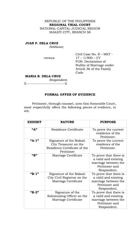 Formal Offer Annulment Republic Of The Philippines Regional Trial