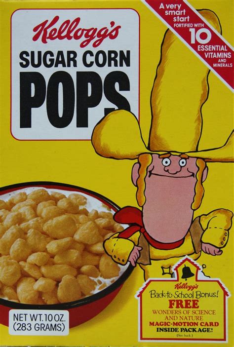 Kelloggs Sugar Corn Pops Cereal Box Big Yella 1977 Cereal Recipes
