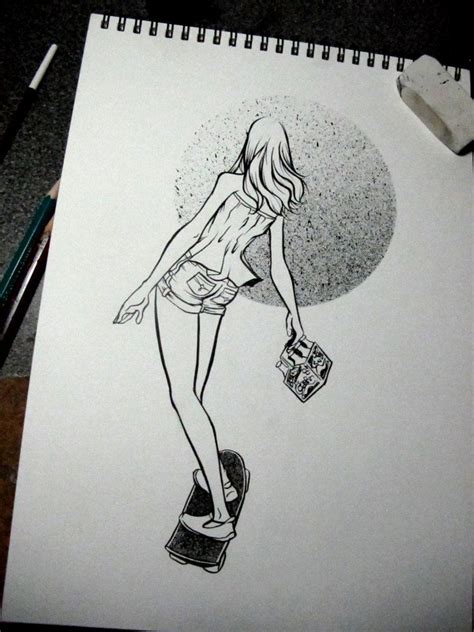 Girl Skateboarder Drawing 30 Dollar Commission Skater Girl By