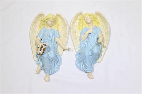 Vintage Pair Of Ceramic Angels Wall Statues Home Decor Etsy Ceramic