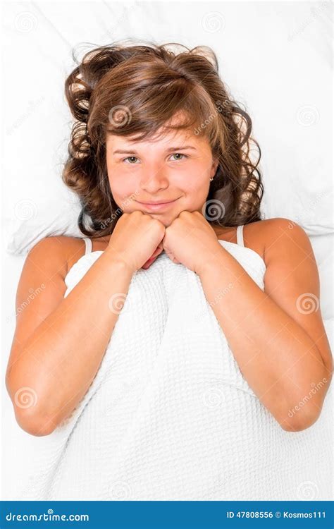 Portrait Of A Beautiful Brunette In Bed Stock Photo Image Of Leisure