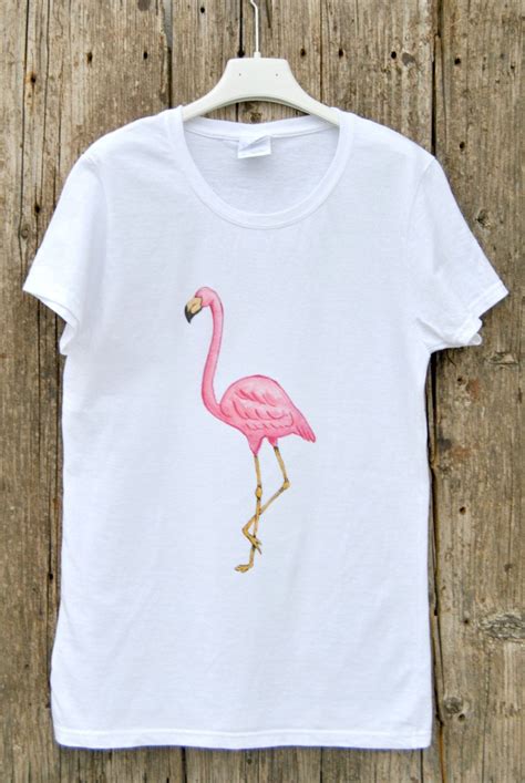 Flamingo Shirt Woman Top Tee Handpainted Unique Tshirt Art Etsy