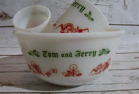 Vintage Milk Glass Punch Bowl Set Hazel Atlas Tom And Jerry Etsy