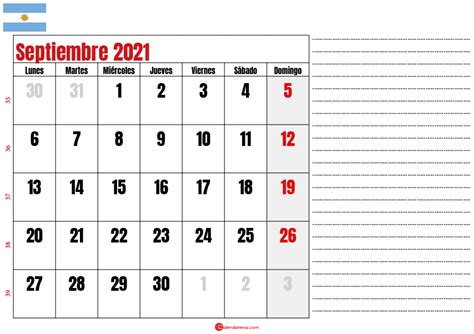 Calendario Septiembre 2021 Argentina Para Imprimir