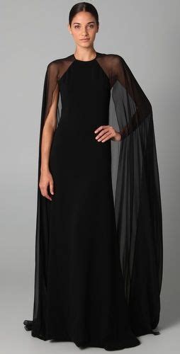 Stunning Evening Dresses With Cape Floor Length Elegant Black Formal