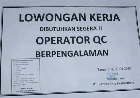 Line of products in garment manufactures: Lowongan Kerja PT Pancaprima Ekabrothers Tangerang 2020 ...