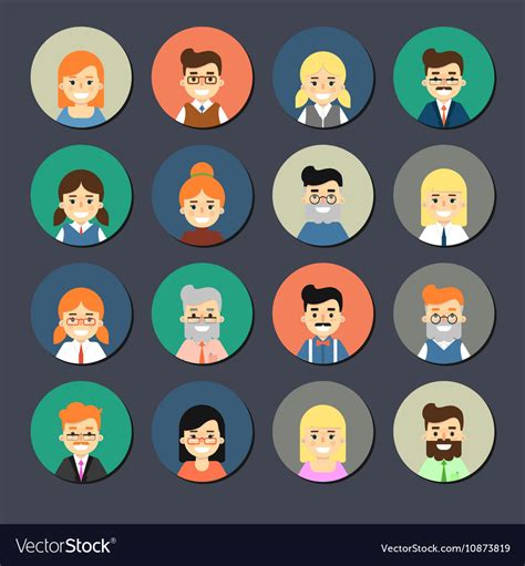 Smiling Cartoon People Icons Set Royalty Free Vector Image