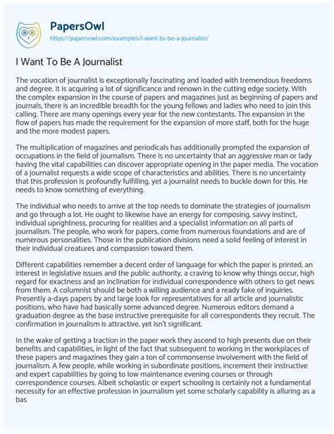 I Want To Be A Journalist Free Essay Example 1388 Words