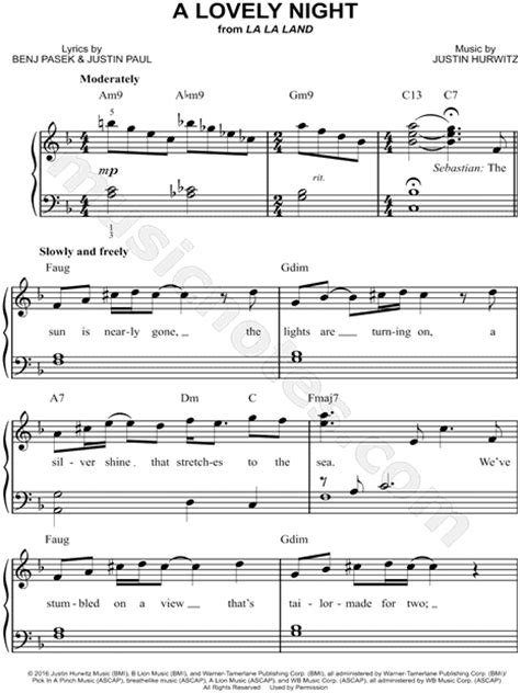 Buy fully licensed online digital, transposable, printable sheet music. "A Lovely Night" from 'La La Land' Sheet Music (Easy Piano ...