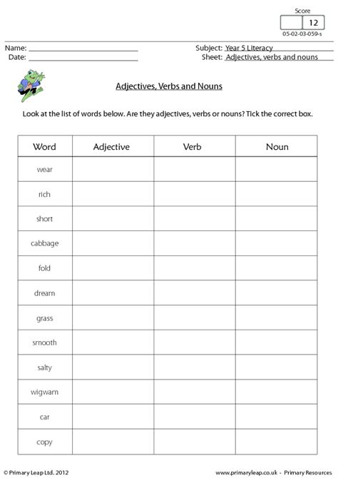 Learn noun examples and handy grammar rules with esl printable worksheets. Adjectives, Verbs and Nouns
