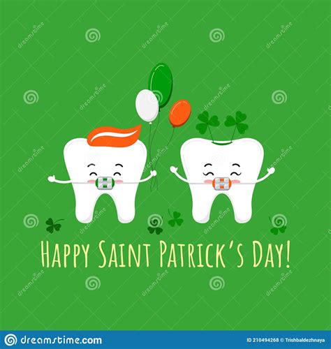 St Patrick Day Tooth With Braces On Dentist Greeting Card Stock Vector