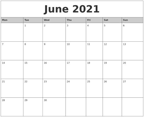 So, click the red button to continue to the print page. June 2021 Monthly Calendar Printable