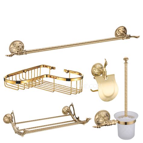 Shiny Gold Brass Vintage 5 Piece Bathroom Accessory Sets