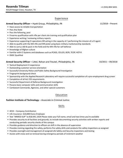 Armed Security Officer Resume Samples Velvet Jobs