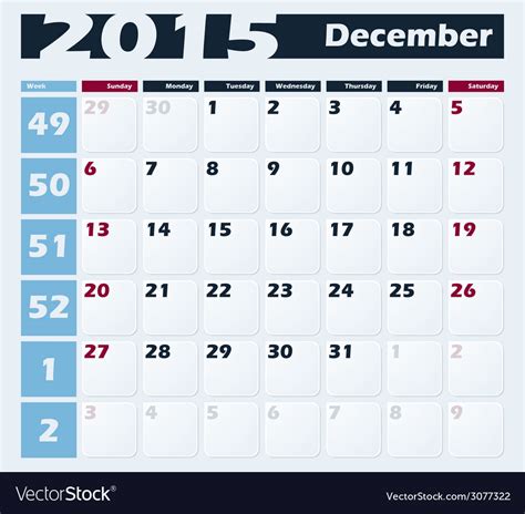 Calendar 2015 December Design Template Royalty Free Vector