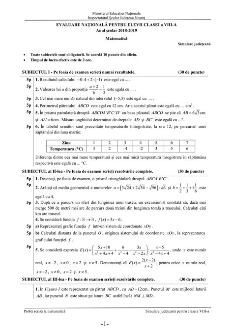 En Viii 2019 Mate Testul 7 De Evaluare Nationala 2019 Matematica