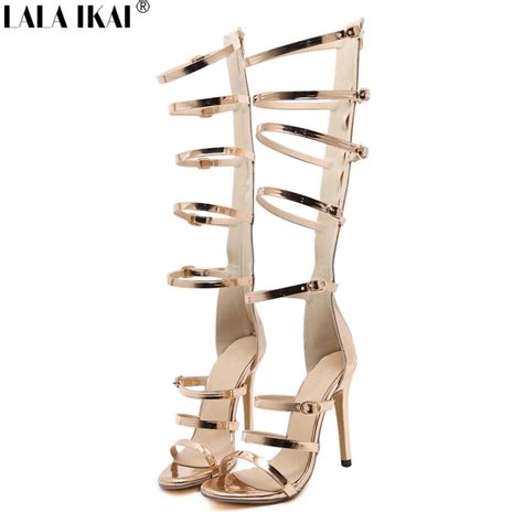 Lala Ikai Summer Women Sandals High Heel Rome Fashion Women Shoes Sexy Zip Gladiator High Top