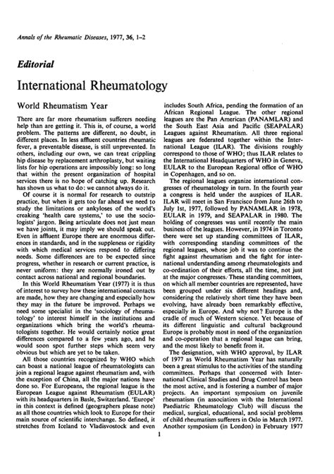 International Rheumatology Annals Of The Rheumatic Diseases