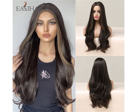 easihair ombre black golden blonde wigs long loose wave synthetic wigs for women heat resistant