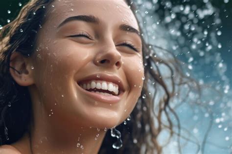 Premium Ai Image A Close Up Photo Of A Happy Woman Model With Water