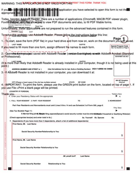 Fillable Georgia Form 500 Individual Income Tax Return 2011