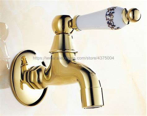 Wall Mount Garden Washing Machine Water Tap Luxury Gold Color Brass