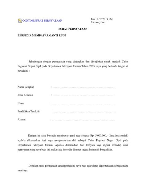 16+ Contoh Surat Pernyataan Kesanggupan Membayar, DLL Contoh Surat