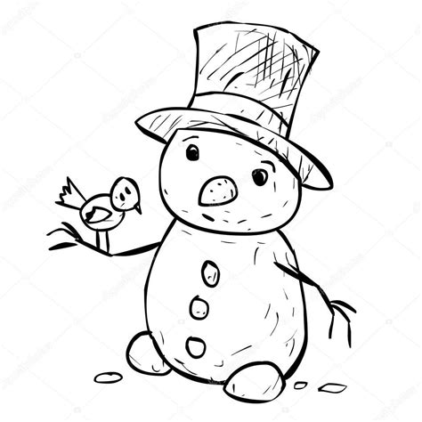 Zeichnung und färbung für kinder. Herunterladen - Hand gezeichnete Cartoon-Schneemann ...