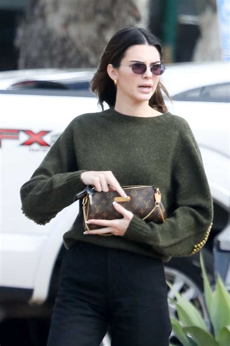 Kendall Jenner Dark Bottle Green Knit Sweater Street Style Malibu 2020