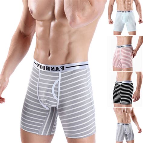 Mens Striped Cotton Boxer Briefs Shorts Male Long Leg Sport Underwear Size L 3xl Ebay