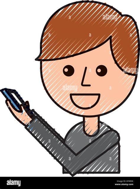 Cartoon Boy Holding Mobile Phone Device Stock Vector Image And Art Alamy