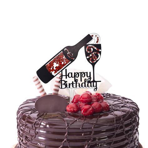 Buy Happy Birthday Cake Topper Wine Bottle And Glass Acrylic Cake